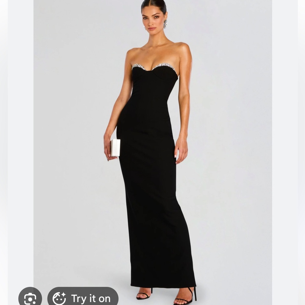 Retrofete Black Strapless Dress with Silver Accents